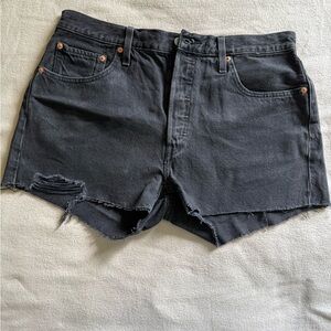 Levi 501 Stylish Black Distressed Women Shorts